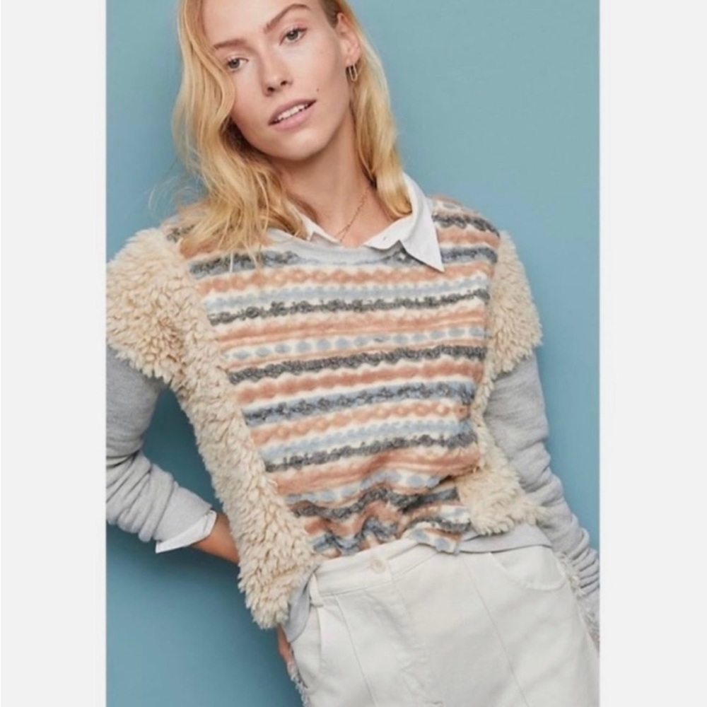 Striped Faux Fur Pullover by Amadi